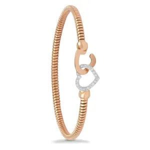 Rose gold and diamond tubo bracelet with 2 hearts