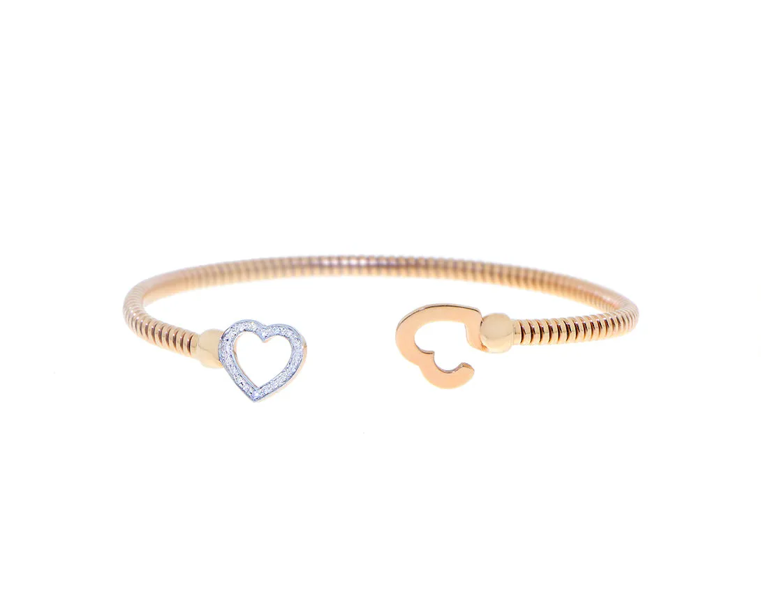 Rose gold and diamond tubo bracelet with 2 hearts