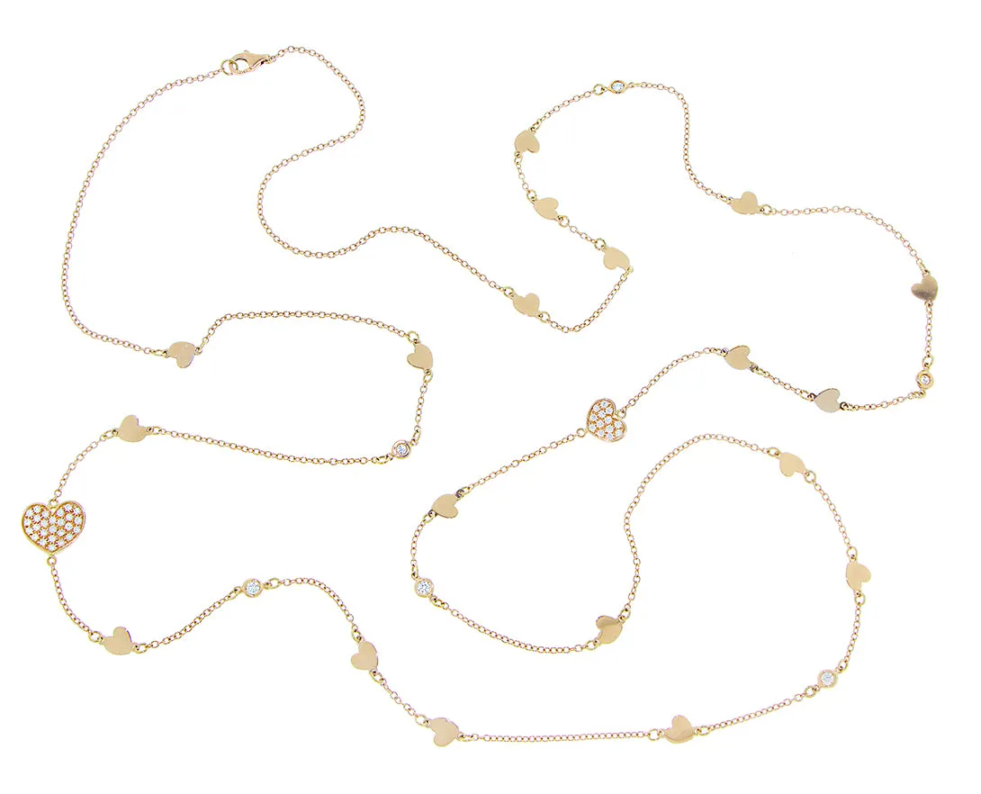 Rose gold and diamonds sautoir with hearts charms