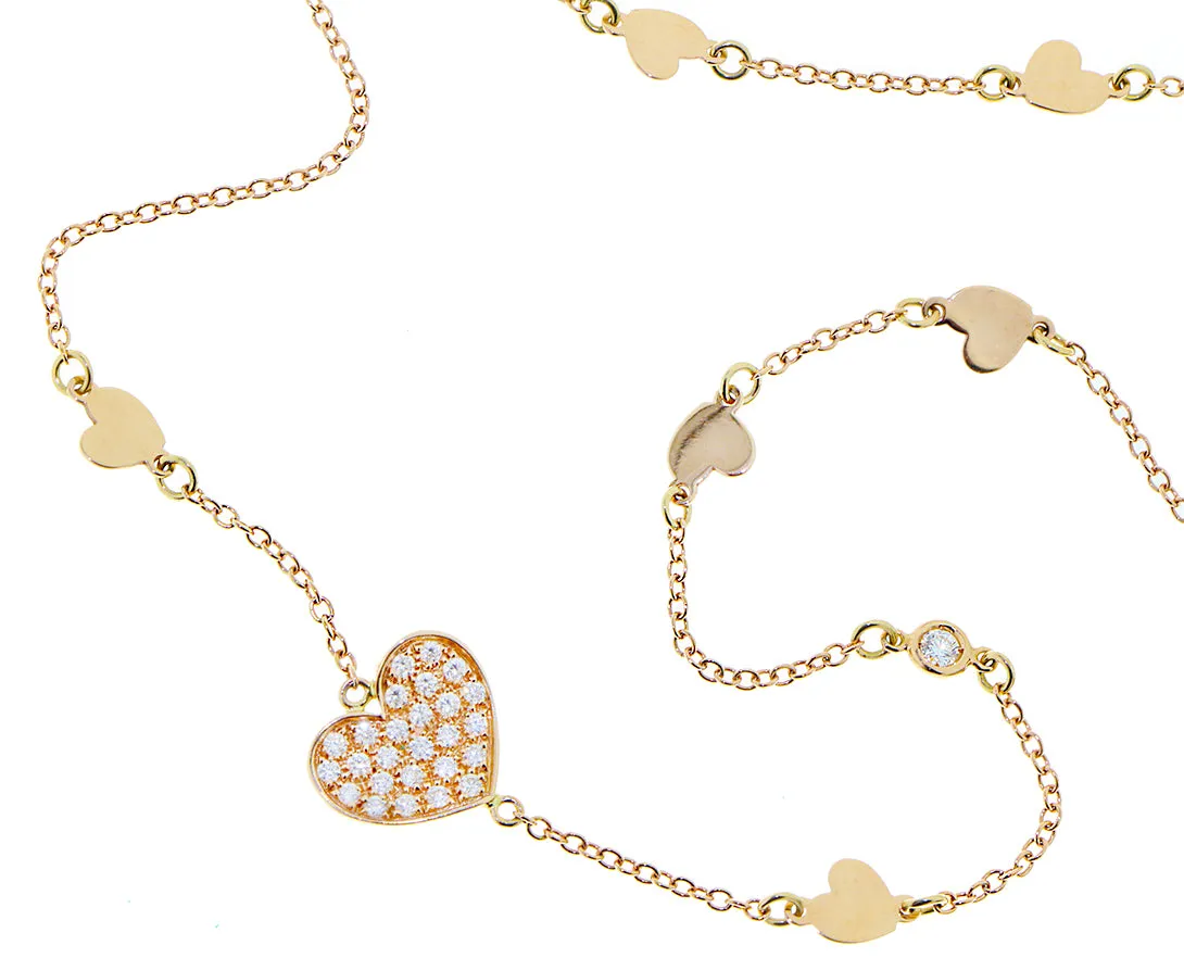 Rose gold and diamonds sautoir with hearts charms
