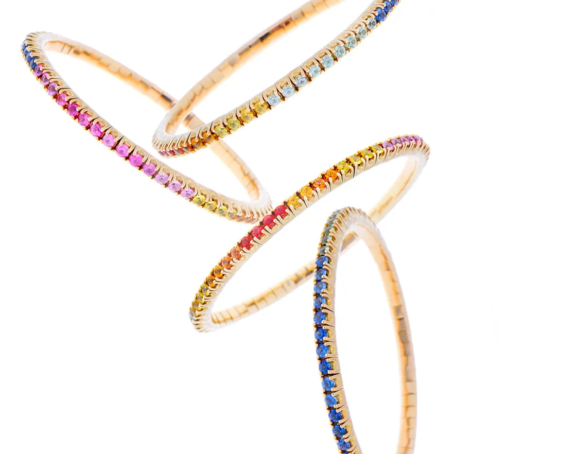 Rose gold and sapphires stretchy rainbow tennis bracelet