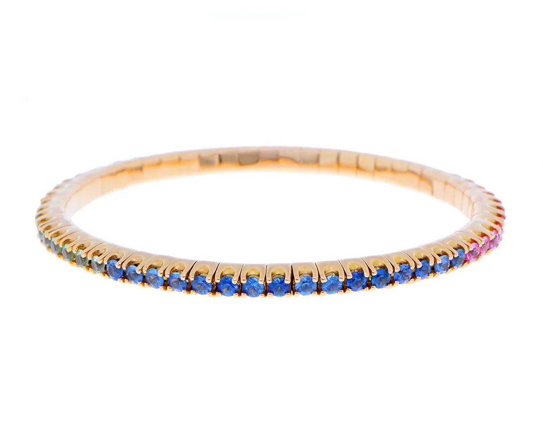 Rose gold and sapphires stretchy rainbow tennis bracelet