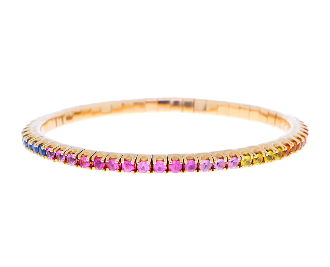 Rose gold and sapphires stretchy rainbow tennis bracelet