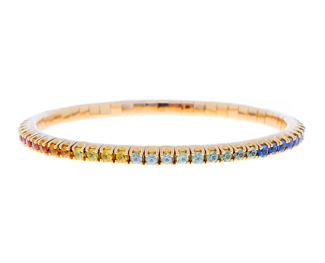 Rose gold and sapphires stretchy rainbow tennis bracelet