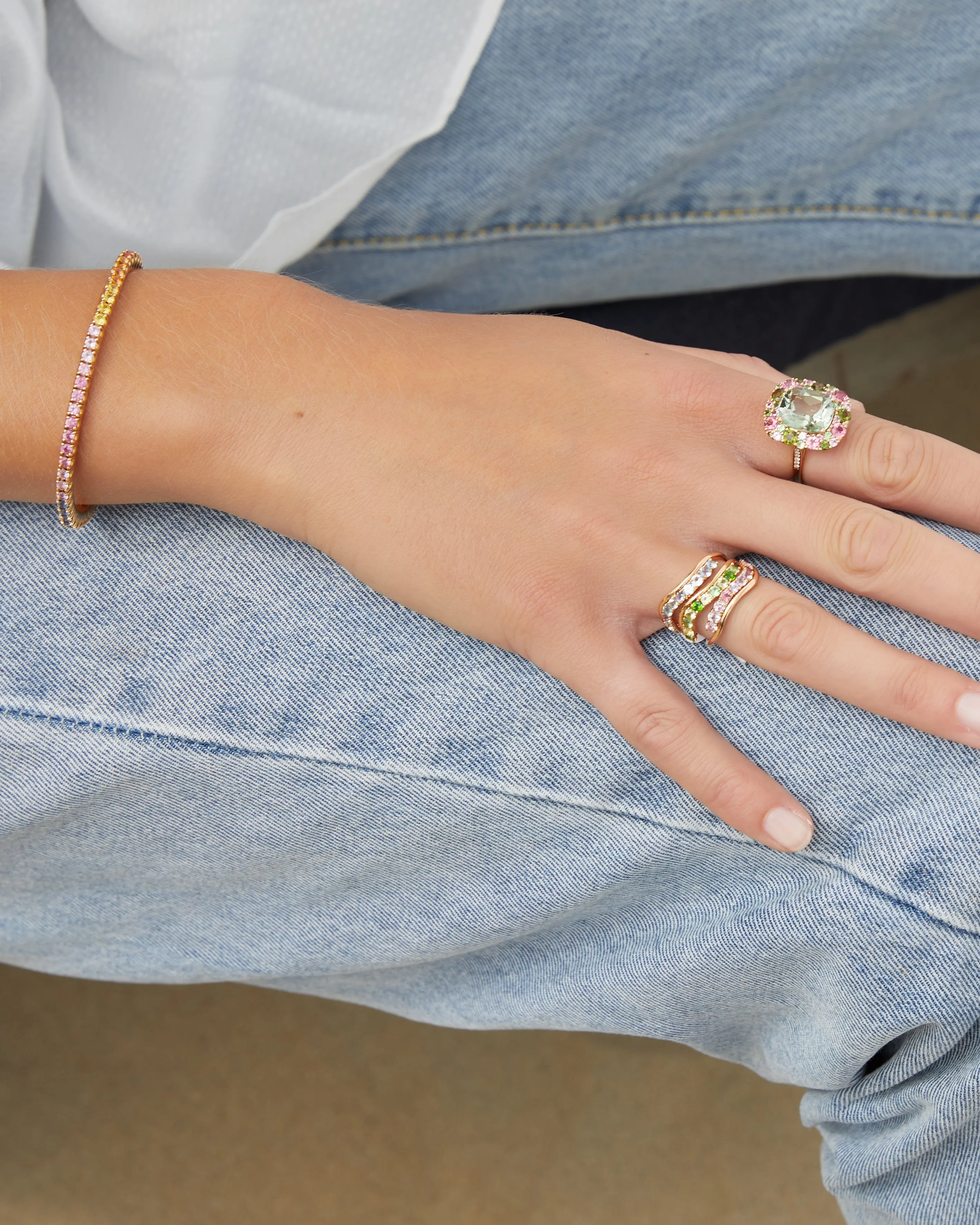 Rose gold and sapphires stretchy rainbow tennis bracelet