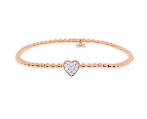 Rose gold ball bracelet with a diamond heart charm