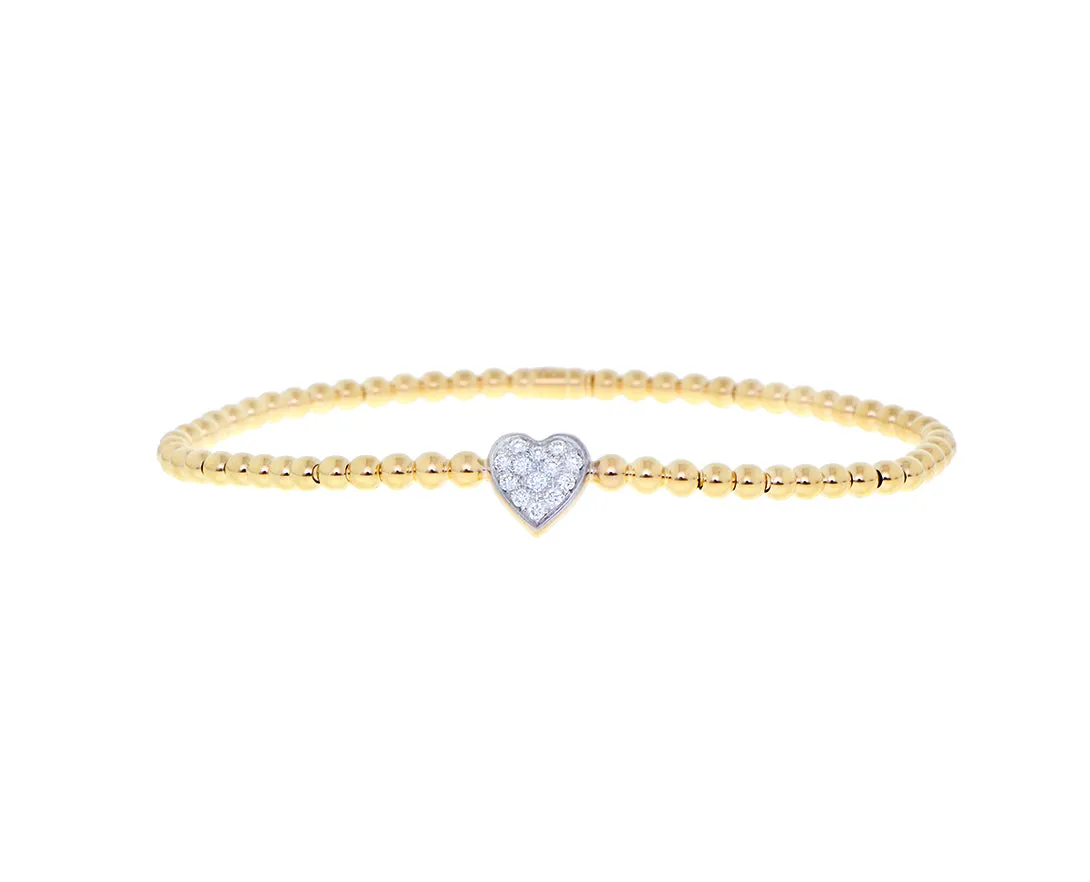 Rose gold ball bracelet with a diamond heart charm