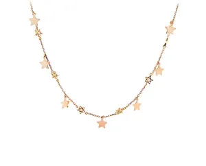 Rose gold necklace dangling stars and diamonds
