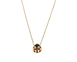 Rose gold necklace ladybug charm with ruby