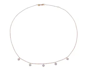 Rose gold necklace with 5 diamond heart charms