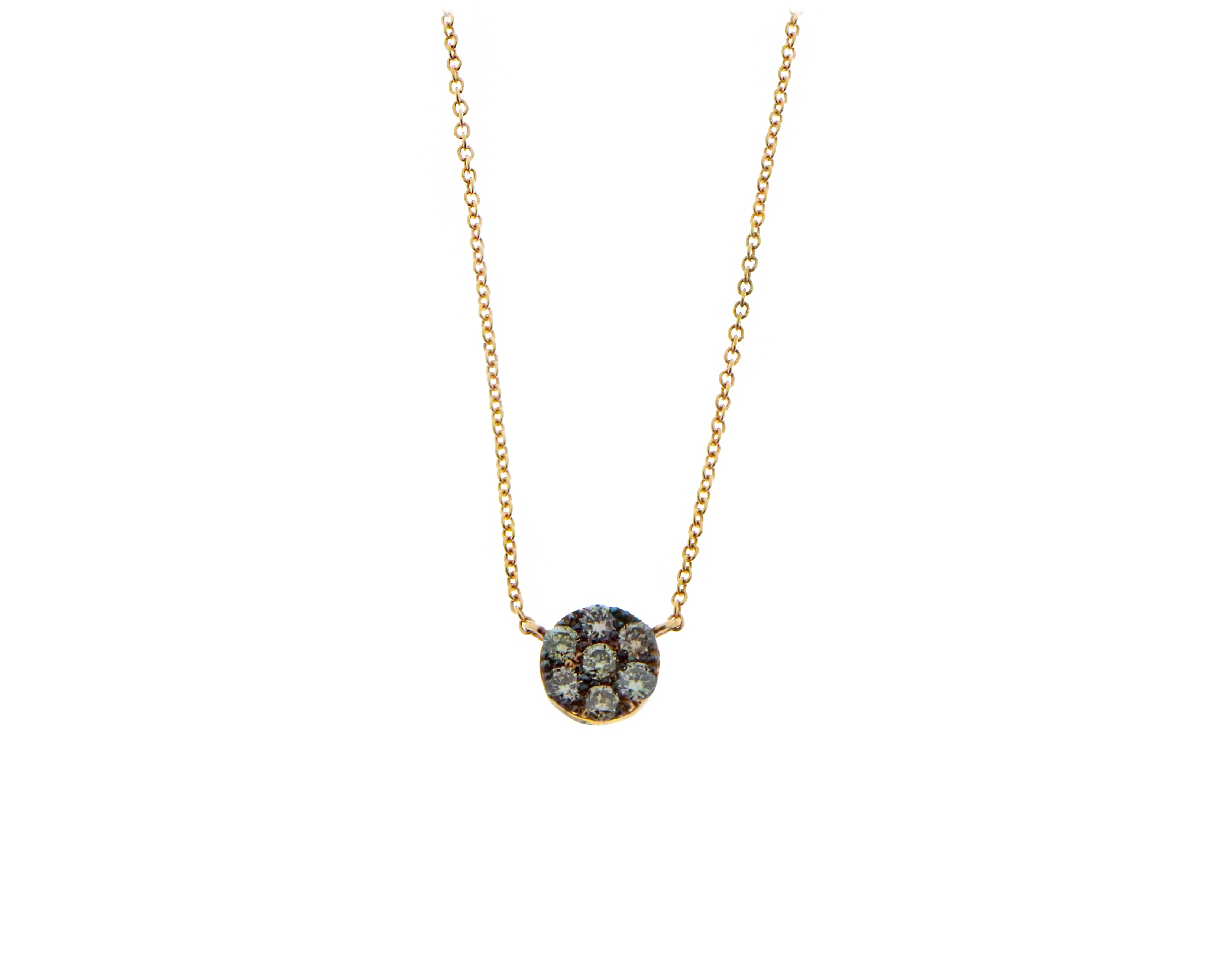 Rose gold necklace with a brown diamond round pendant