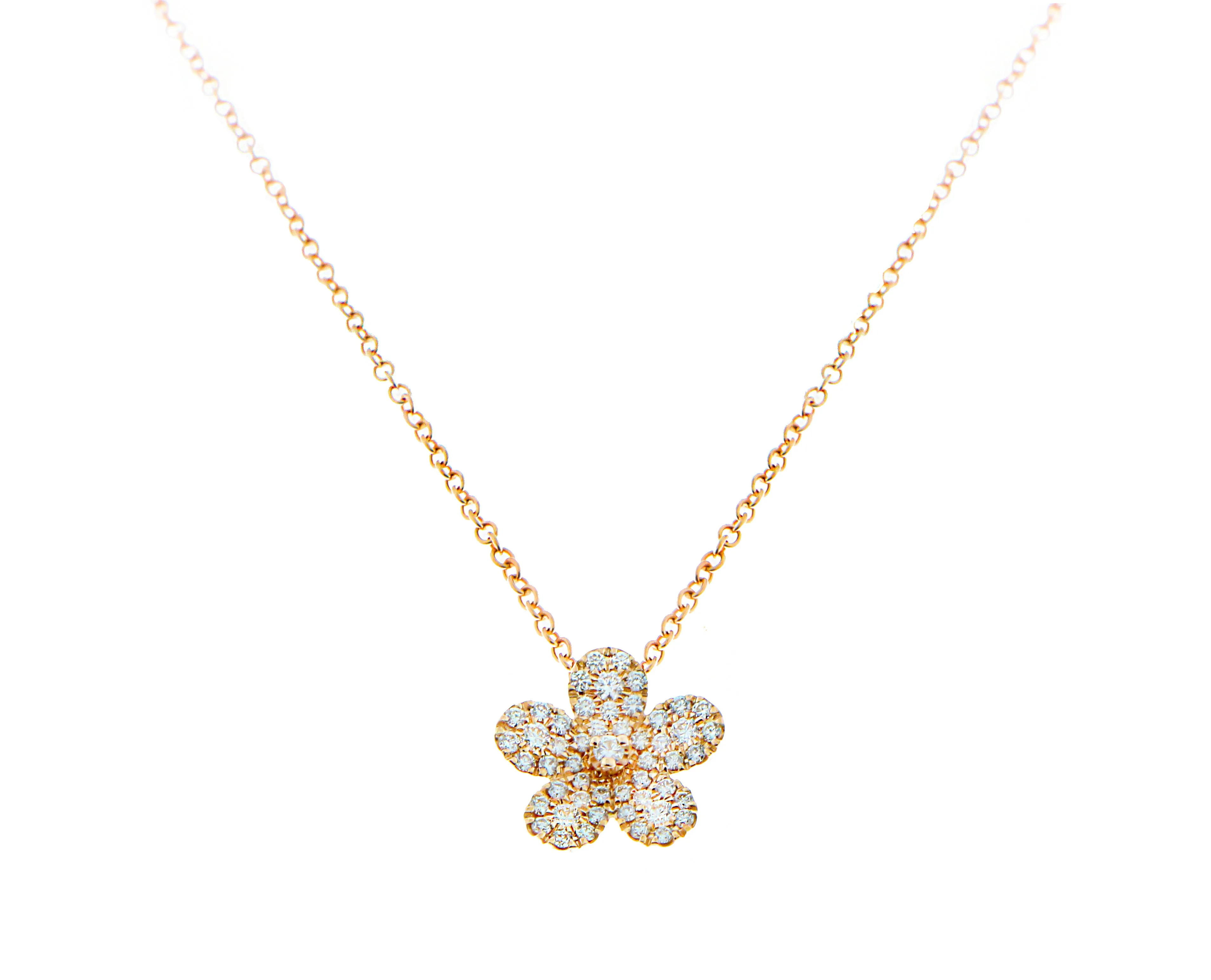 Rose gold necklace with a diamond flower pendant