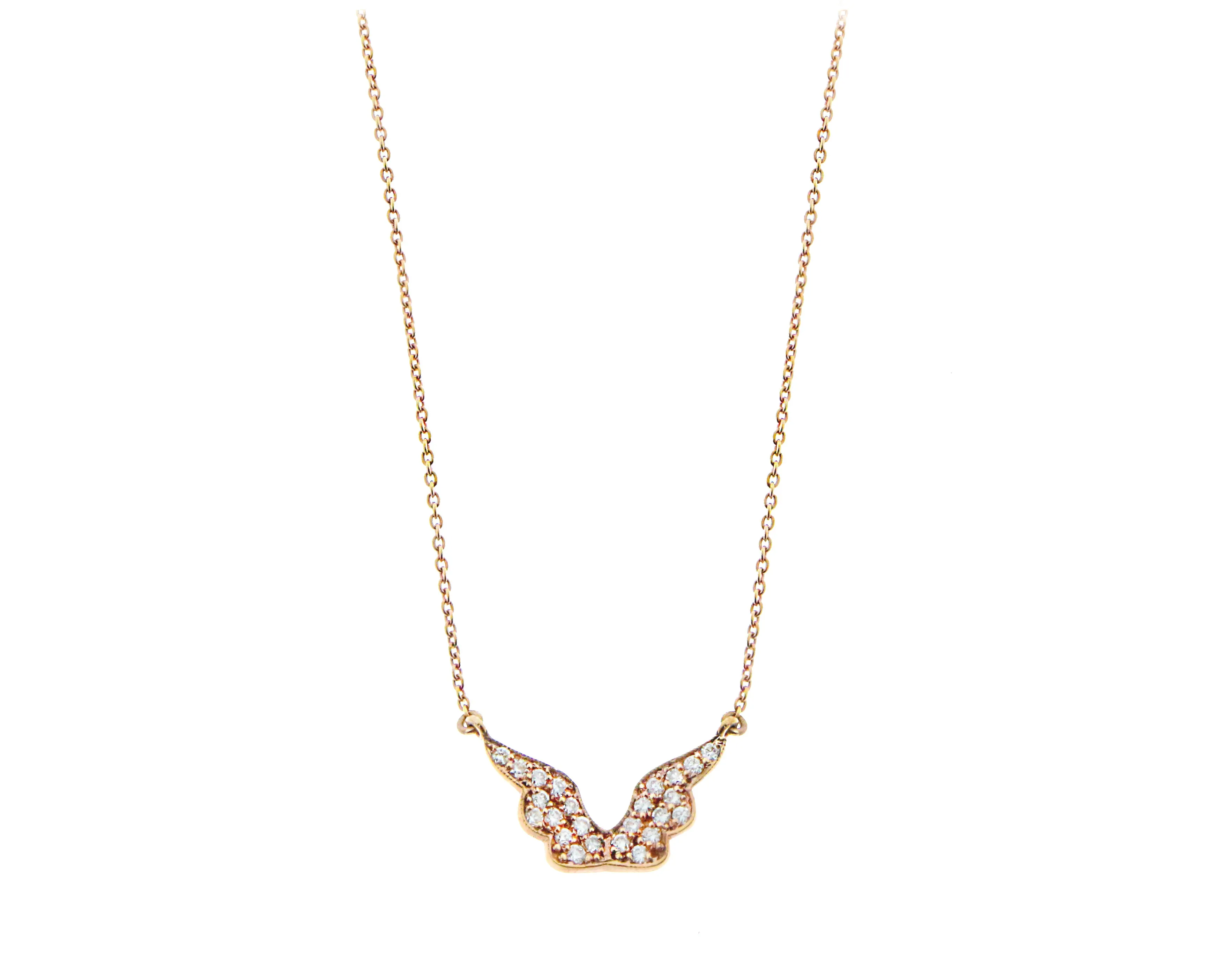 Rose gold necklace with a diamond wings pendant