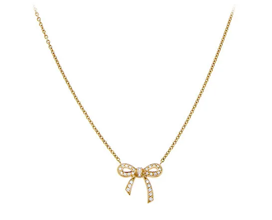 Rose gold necklace with diamond bow