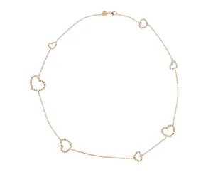 Rose gold necklace with diamond heart charms