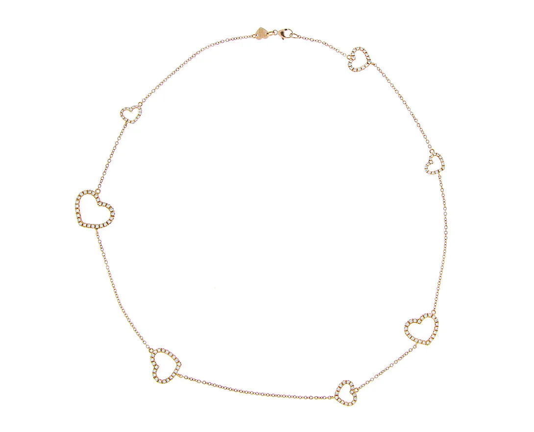 Rose gold necklace with diamond heart charms