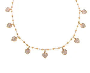 Rose gold necklace with diamond heart charms