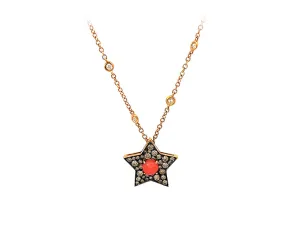 Rose gold necklace with diamonds and a coral and brown diamonds star pendant
