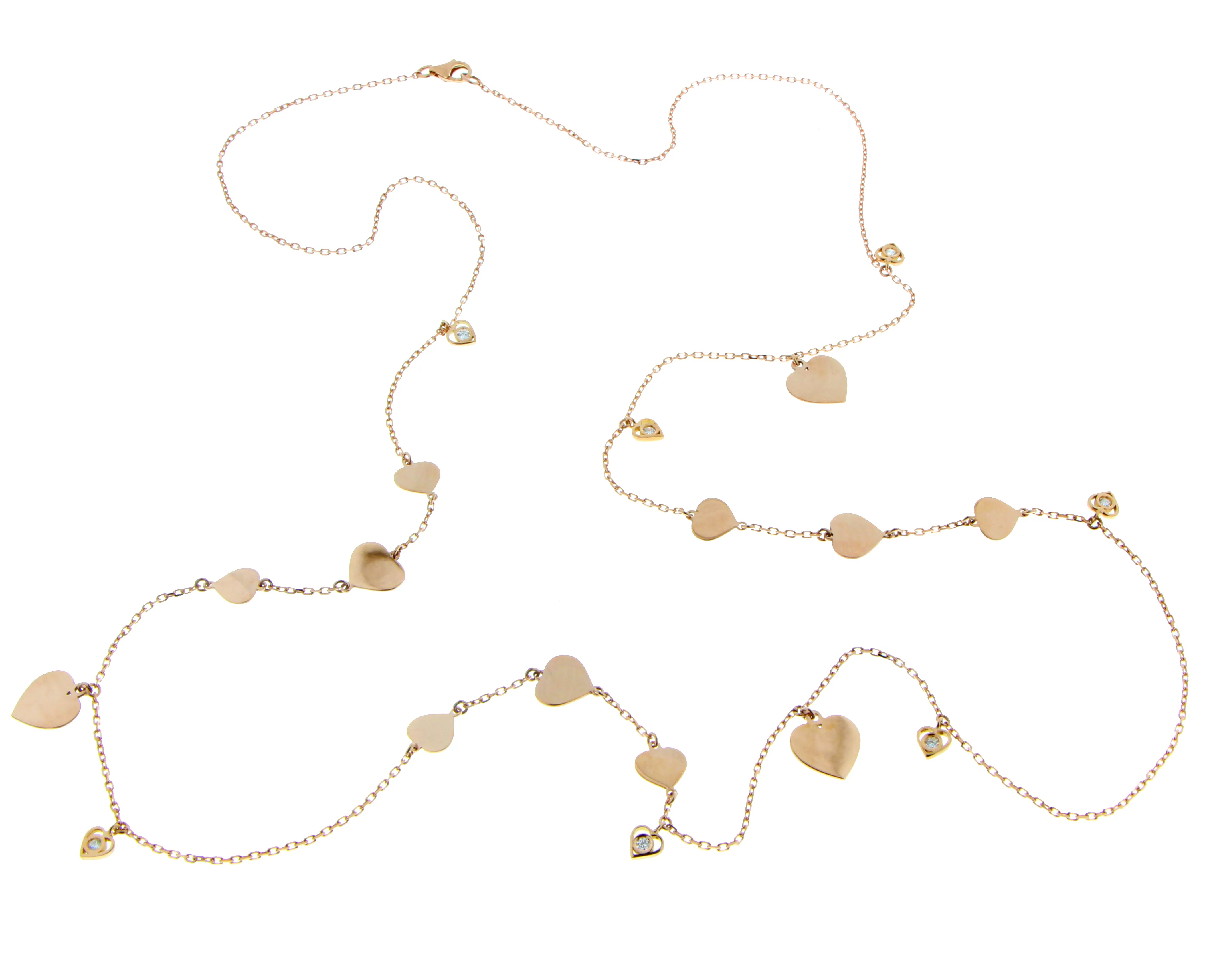 Rose gold necklace with heart and diamond heart charms