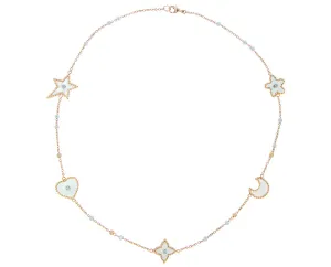 Rose gold necklace with mother of pearl or malachite and diamond charms