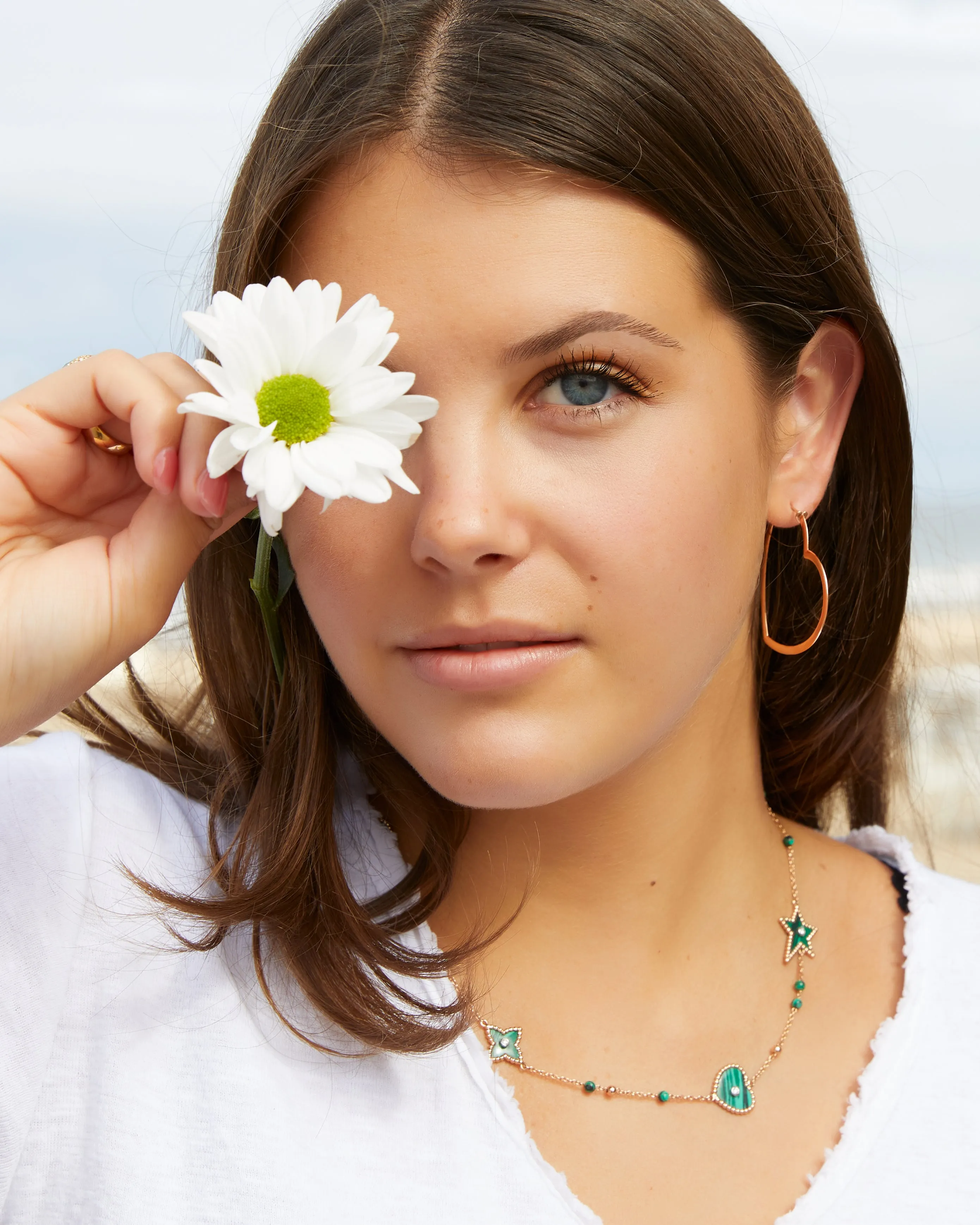 Rose gold necklace with mother of pearl or malachite and diamond charms