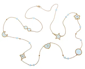 Rose gold sautoir with white agate and diamond charms