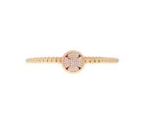 Rose gold stretch bracelet round charm with a diamond clover
