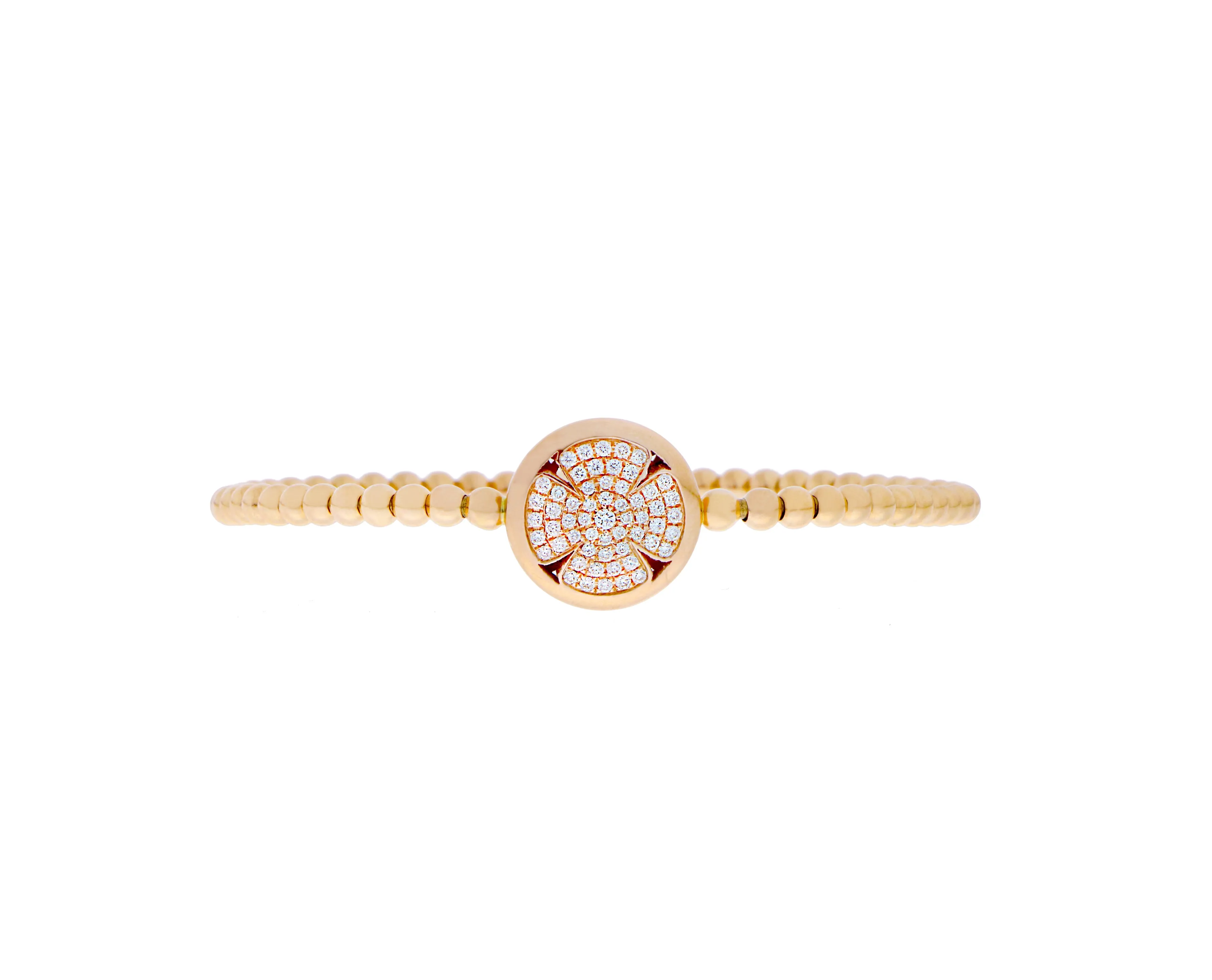 Rose gold stretch bracelet round charm with a diamond clover