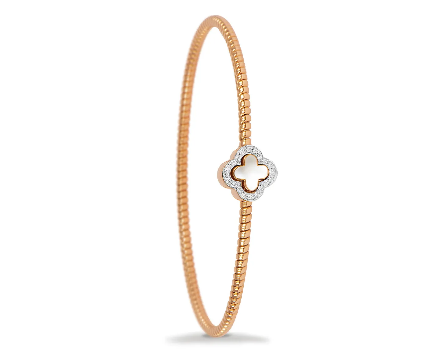 Rose gold tubo bracelet with a mother of pearl and diamond clover
