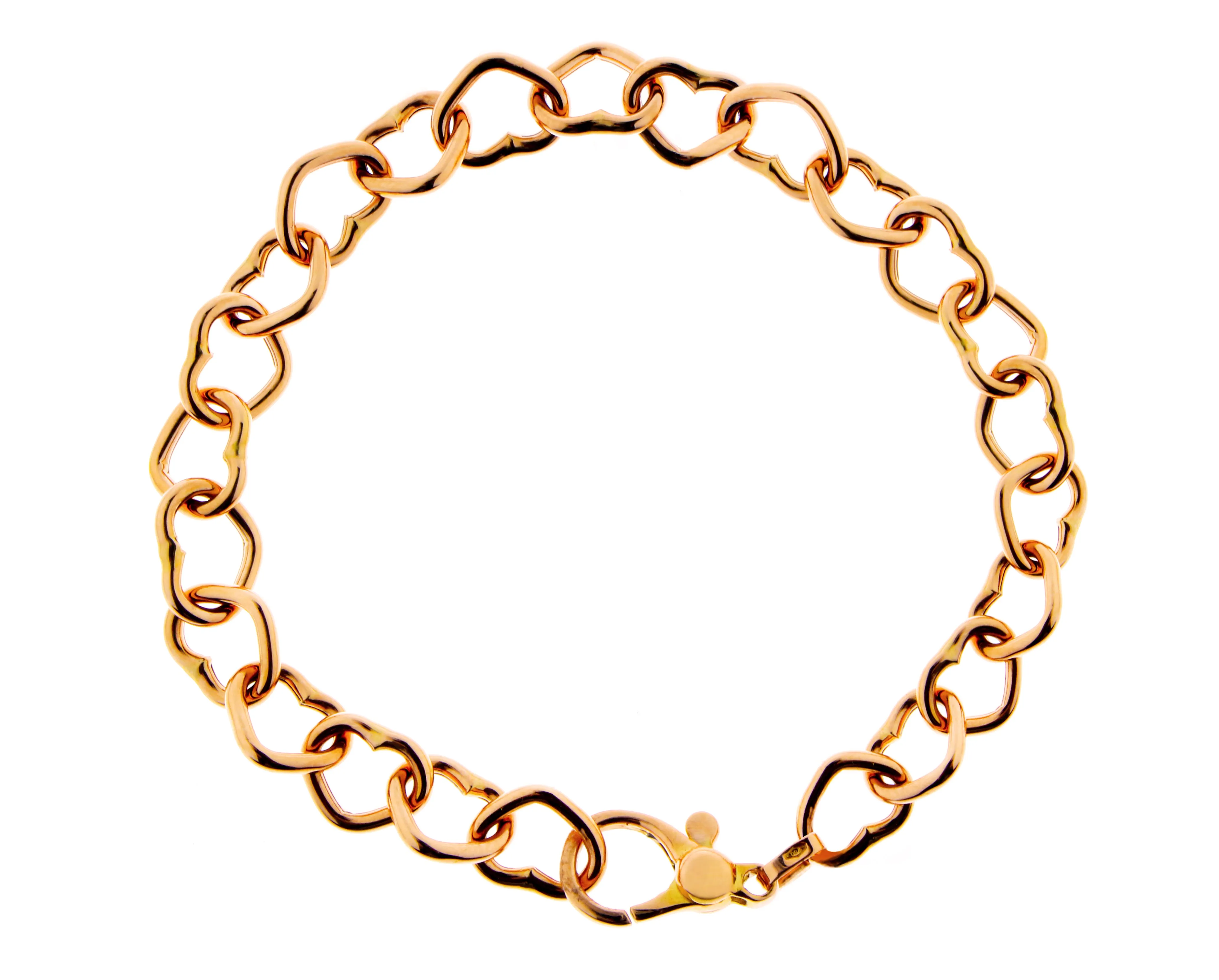 Rose or yellow gold heart chain bracelet