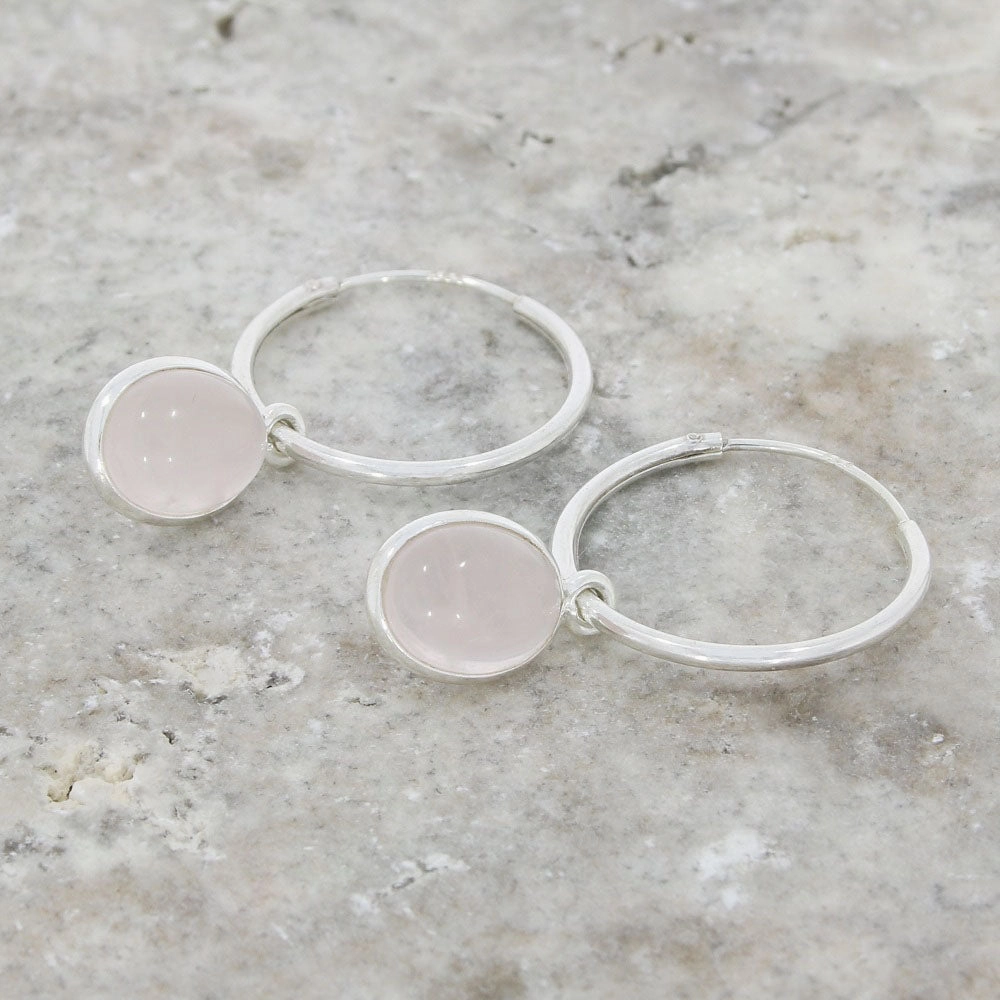 Rose Quartz Sterling Silver Hoop Earrings