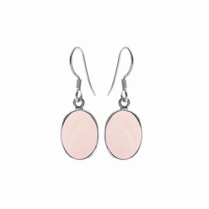 Rose Quartz Sterling Silver Oval Drop Earrings