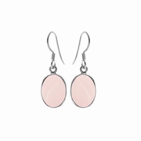 Rose Quartz Sterling Silver Oval Drop Earrings