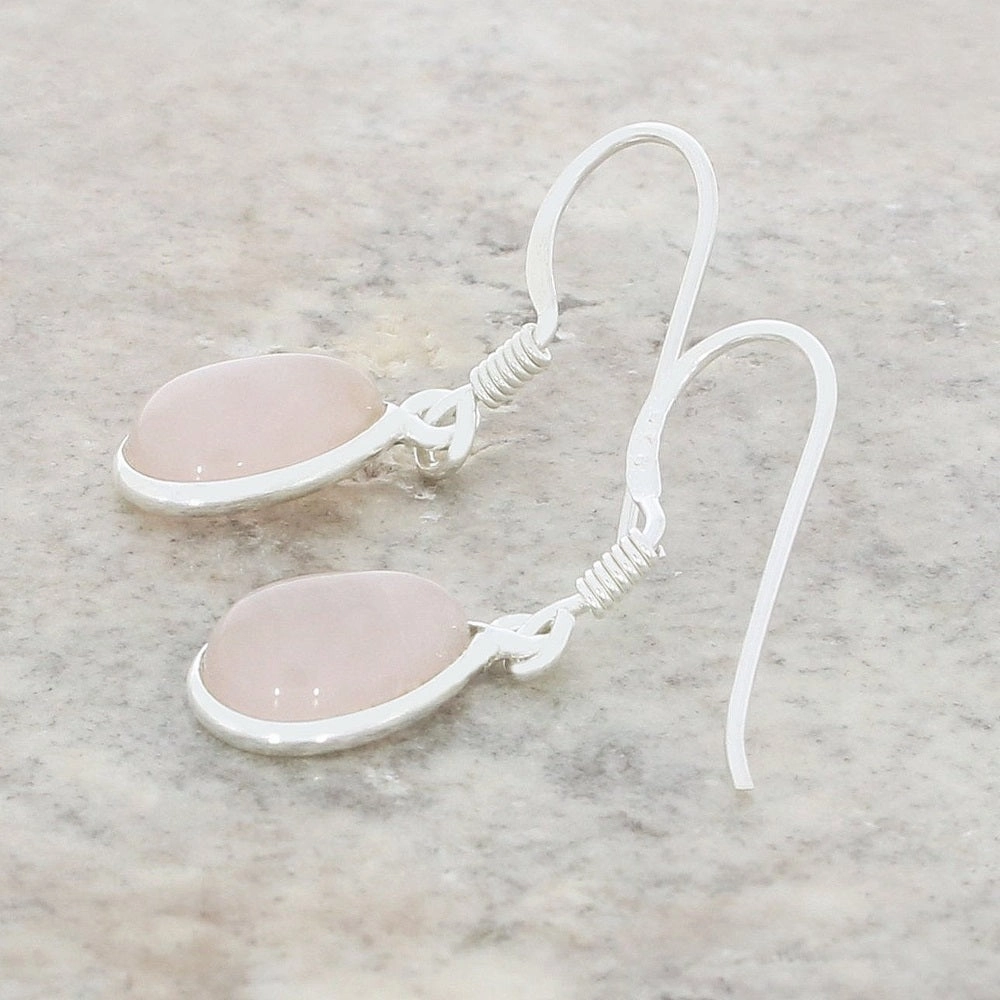 Rose Quartz Sterling Silver Pear Shape Drop Earrings