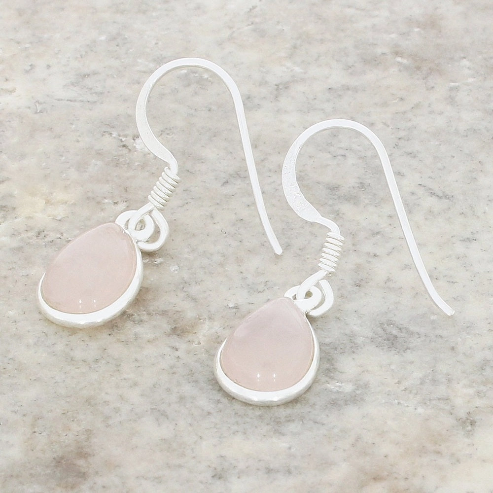 Rose Quartz Sterling Silver Pear Shape Drop Earrings