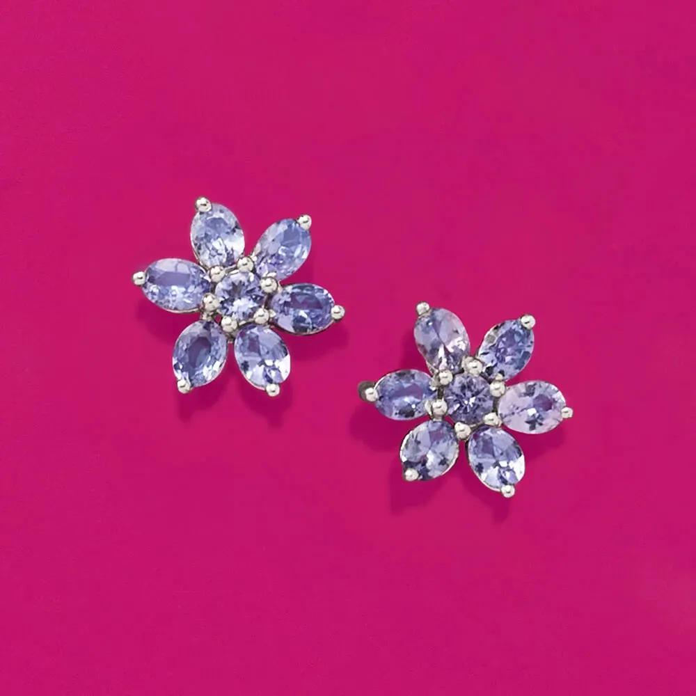 Ross Simons Sterling 2.10 ct. t.w. Tanzanite Flower Earrings