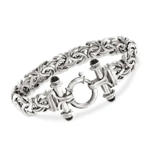 Ross-Simons Sterling Silver Byzantine Bracelet with Black Onyx Cabochons