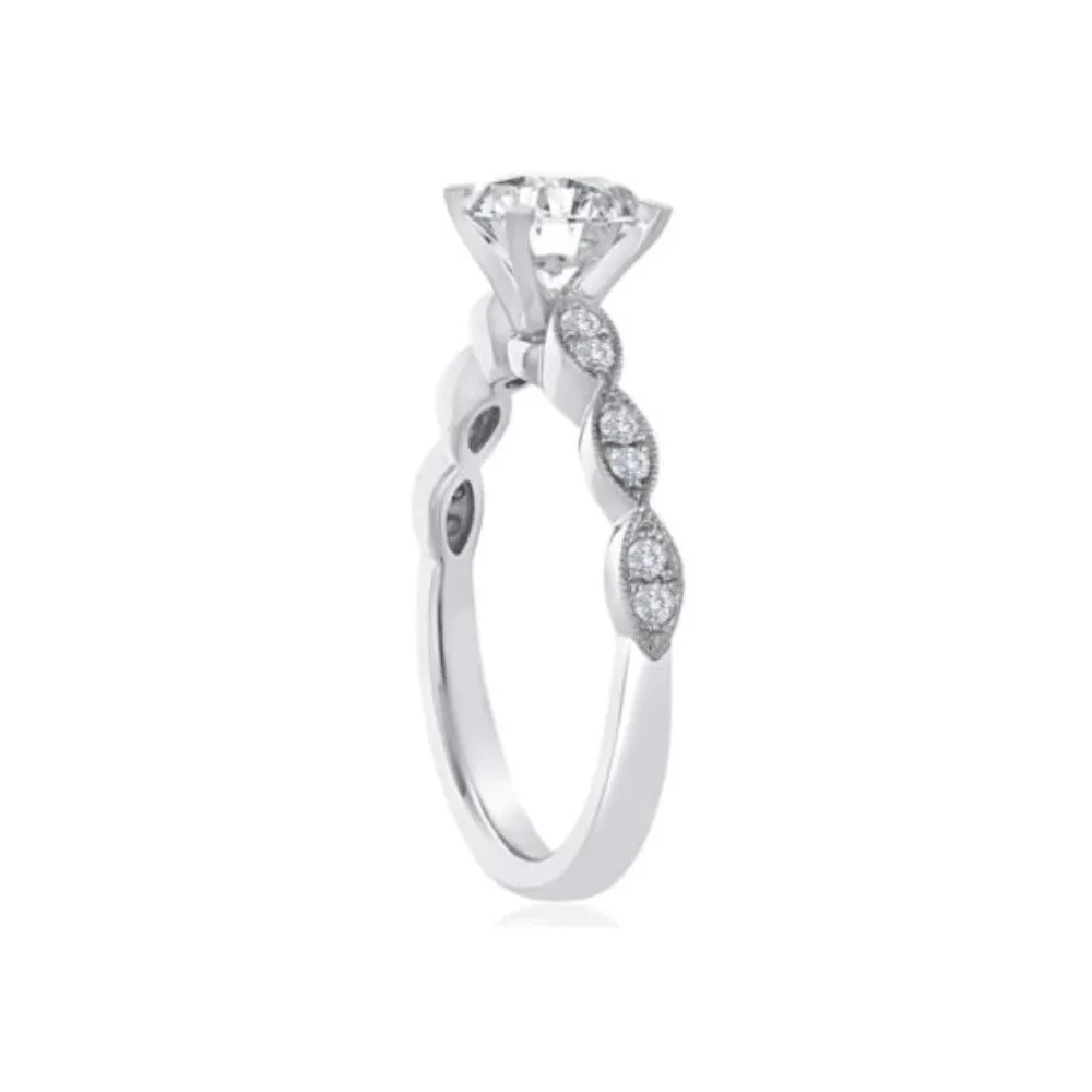 Round Diamond Pave Milgrain Engagement Ring Setting
