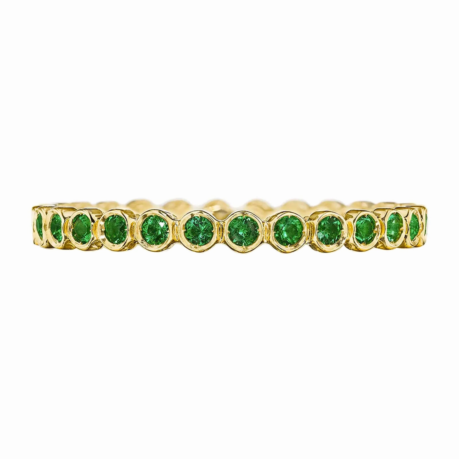 Round Bezel Droplet Band with Emeralds