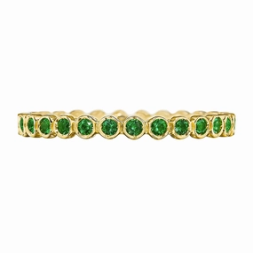 Round Bezel Droplet Band with Emeralds