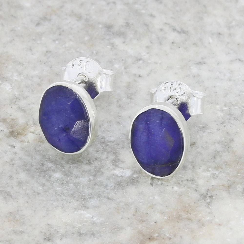 Sapphire Quartz Sterling Silver Oval Stud Earrings