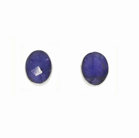 Sapphire Quartz Sterling Silver Oval Stud Earrings