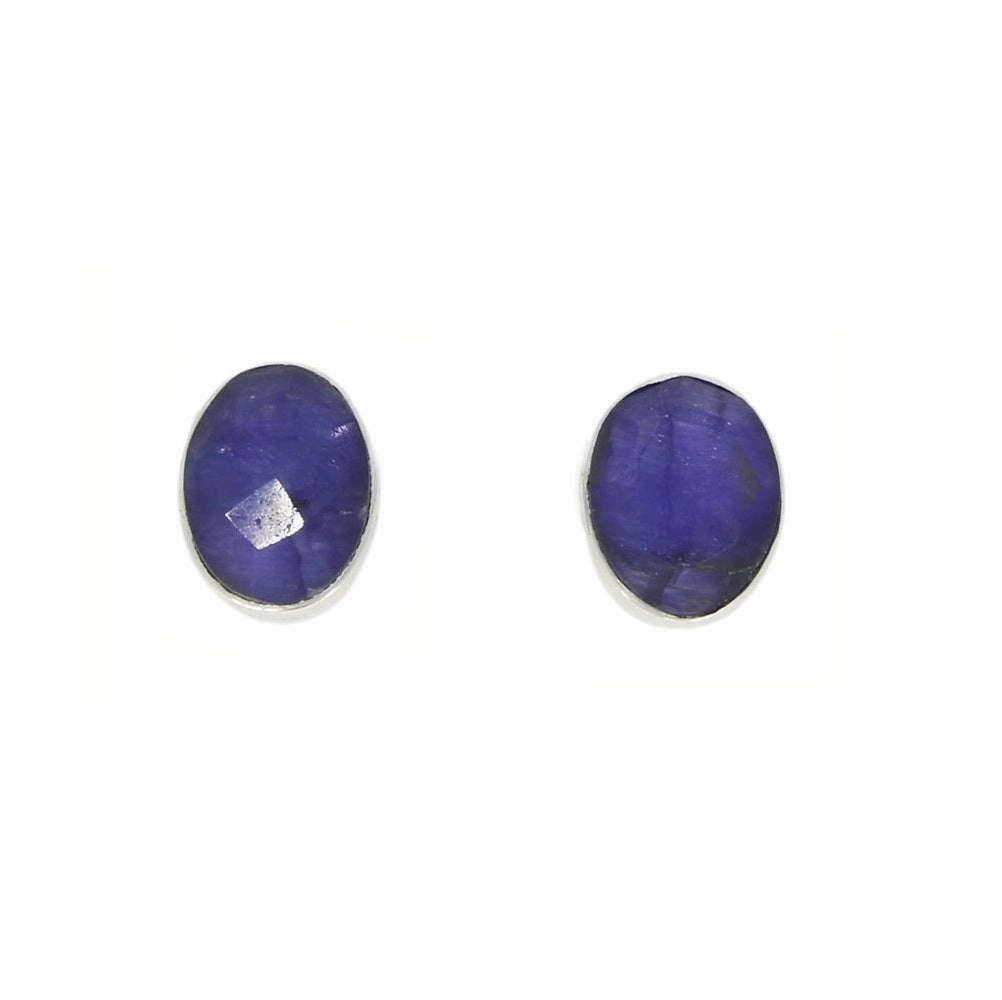 Sapphire Quartz Sterling Silver Oval Stud Earrings