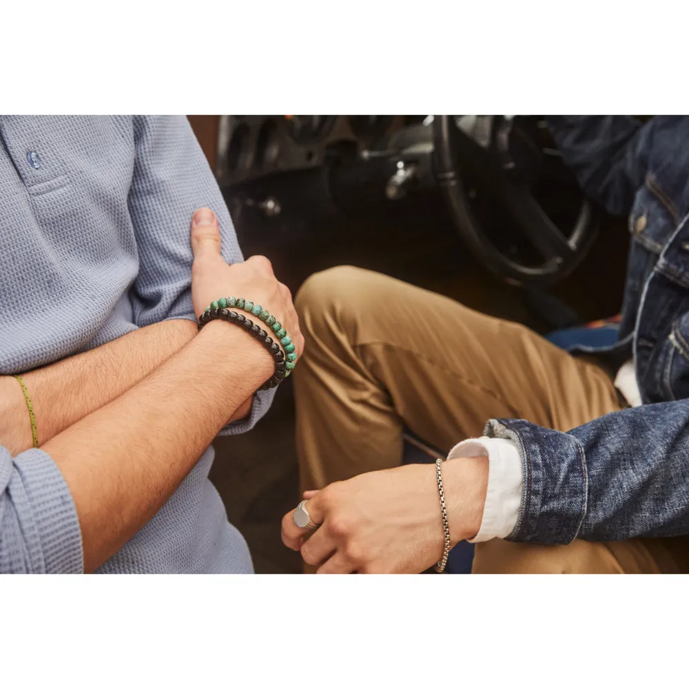 Scott Bros. Cade Oxidized Sterling Silver Corded Bracelet in Black Banded Agate Cade