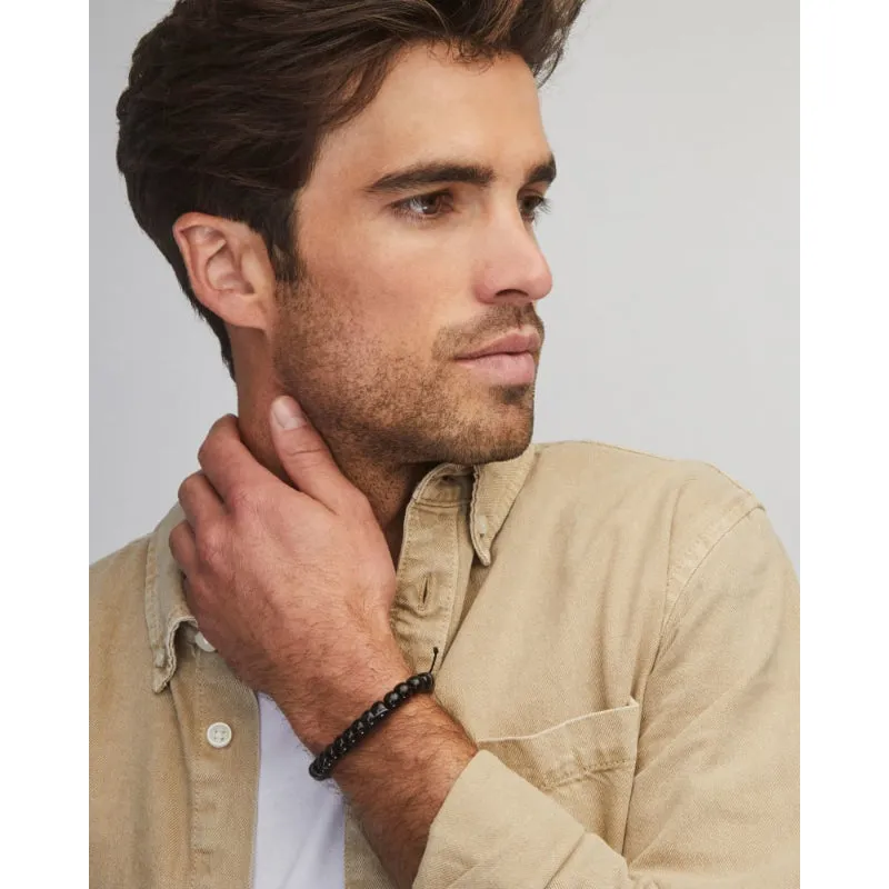 Scott Bros. Cade Oxidized Sterling Silver Corded Bracelet in Black Banded Agate Cade