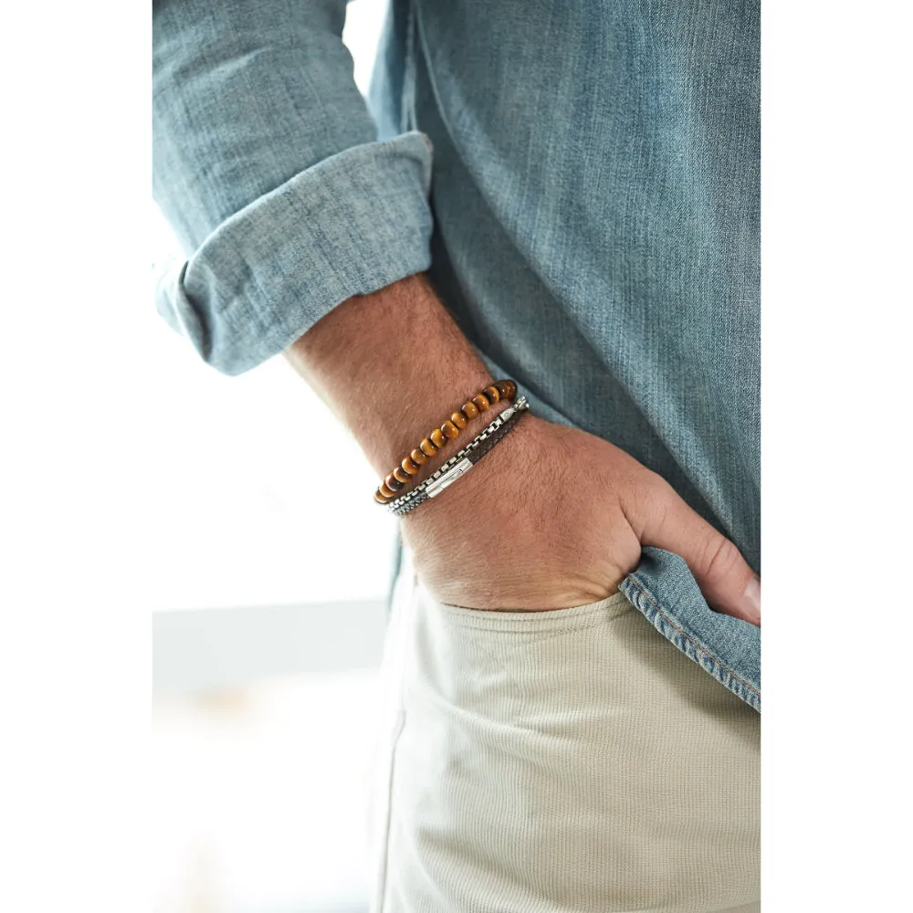 Scott Bros. Evans Oxidized Sterling Silver Corded Bracelet In Blue Leather