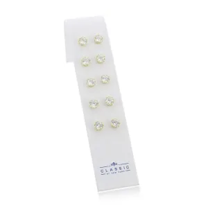 Set of 5 Sterling Silver Crown Set Prong Round 7mm CZ Stud Earrings - Gold Plated