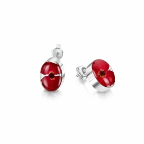 Shrieking Violet Real Flower Poppy Oval Stud Earrings PE02
