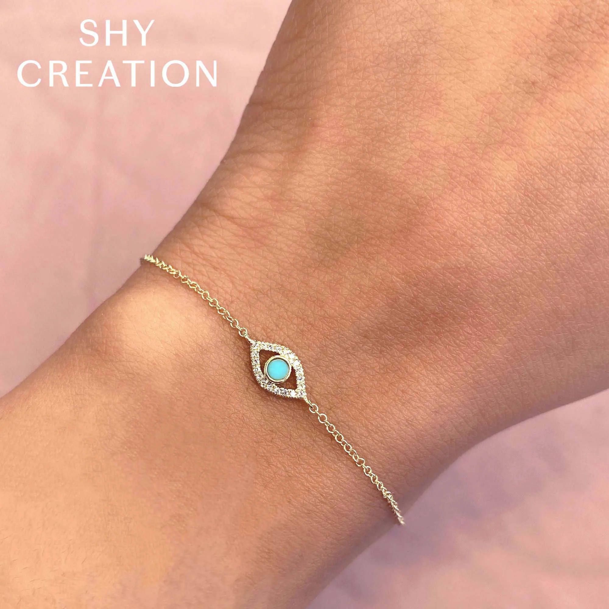 Shy Creation 0.06Ct Diamond & 0.07Ct Composite Turquoise Eye Bracelet SC55022324