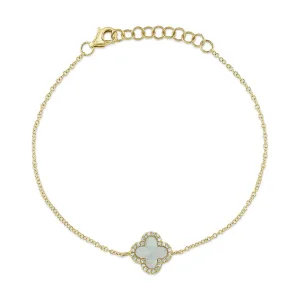 Shy Creation 0.07Ct Diamond & 0.40Ct Mother Of Pearl Clover Bracelet SC55025372